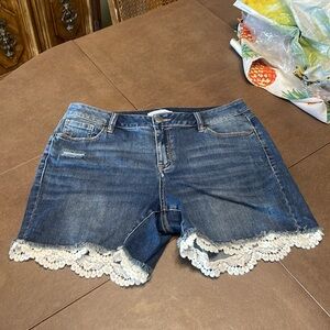 Lane Bryant Dark Denim Embroidered Hem Shorts 14